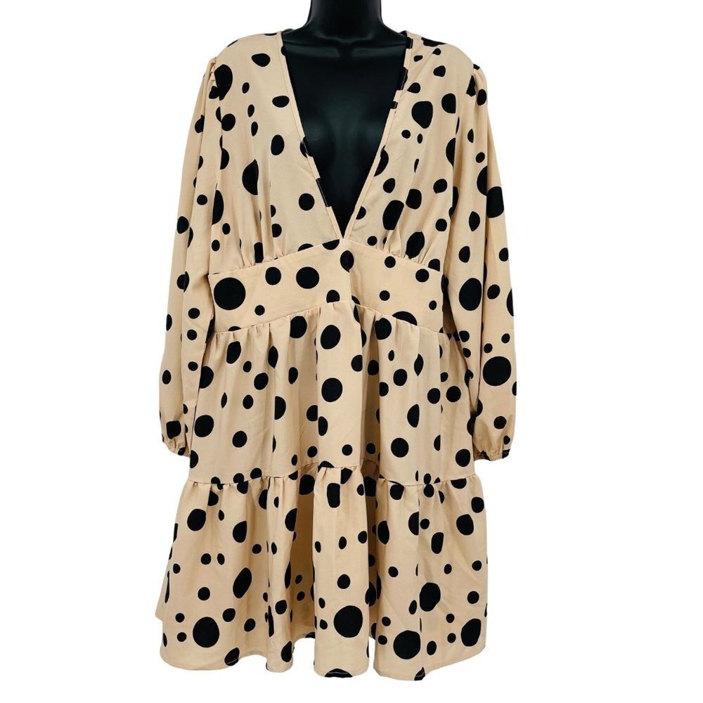 Shein Curve Polka Dot Plunging V Neck Mini Dress‎ Womens Plus Size 3XL Tiered